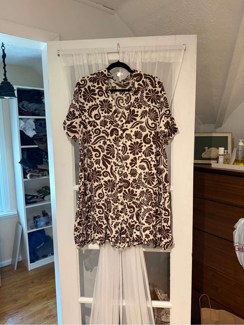 Sincerly Jules Brown and Cream Floral Button-Front Tunic